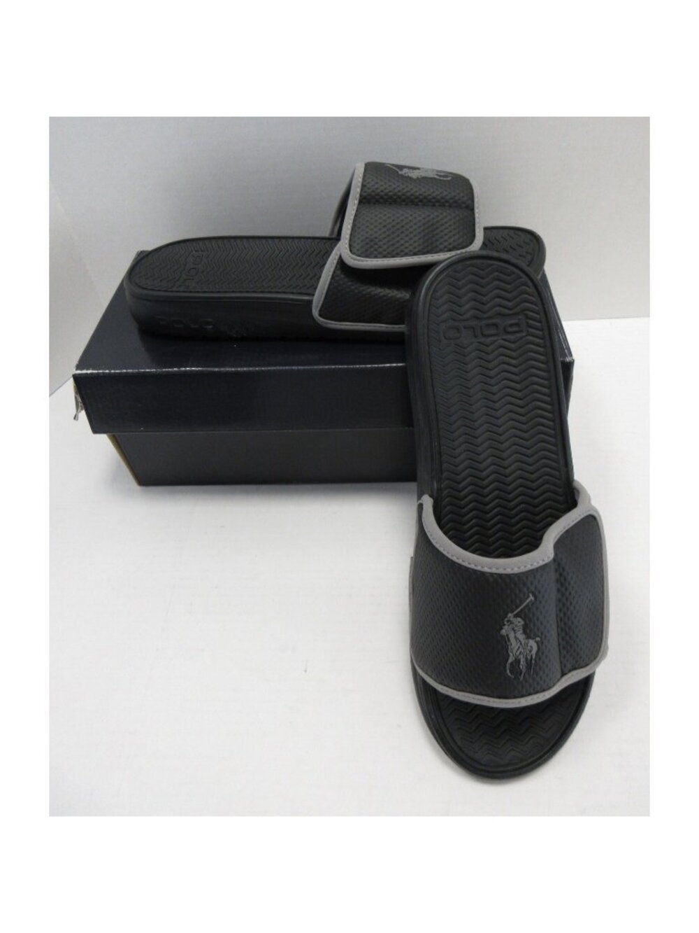 Polo Ralph Lauren Sandals 11 D Gray Romsey Slides Pony Logo Casual
